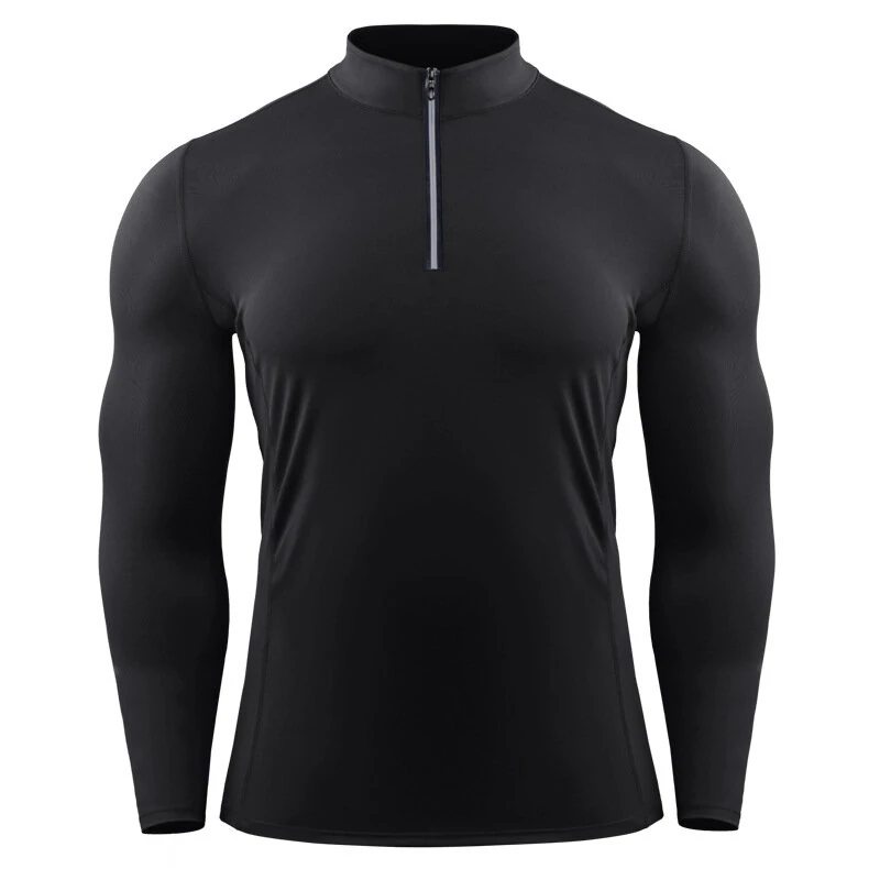 (image for) Men's Quick-drying Sports Shirts Breathable Elastic Zip Pullover Sweatshirt for Outdoor Basketball Running Training