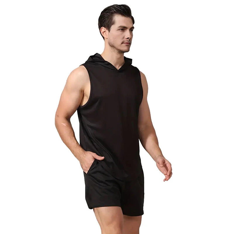 (image for) TENGOO Fashion Pure Color Fitness Hooded Tank Top Summer Quick Dry Breathable Muscle Bodybuilding Training Shirt for Gym Workout Running Hiking